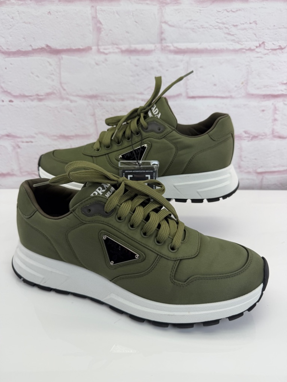 Prada Prax 01 Re-Nylon Men’s Olive Green Low Top Sneakers 8.5